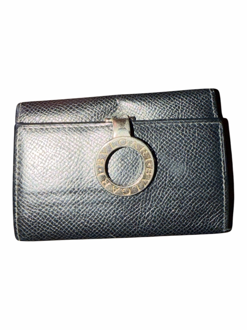BVLGARI Black Grain Leather Clip 6-Ring Key Case Holder
